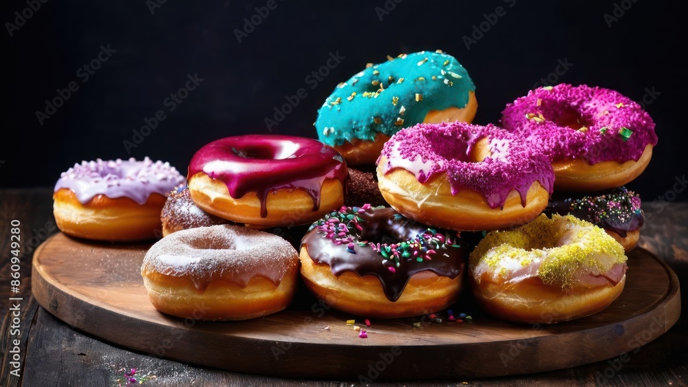 Aesthetic Array of Sprinkle-Adorned Frosted Donuts Aesthetic Array of Sprinkle-Adorned Frosted Donuts