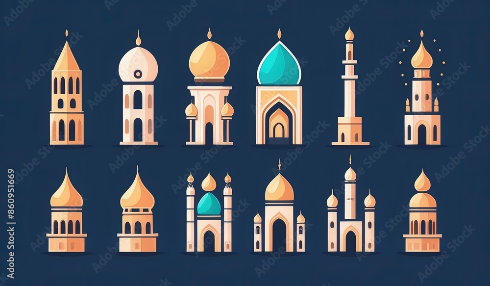 set of icons of church. illustration of a set of symbols. burning candles in the temple. candles in the church of the holy sepulchre. set of icons of landmarks. mosque vector. calligraphy of mosque