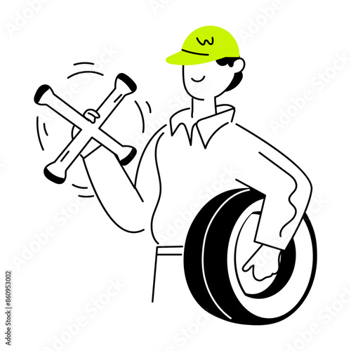 Get this doodle mini illustration of tyre change 

