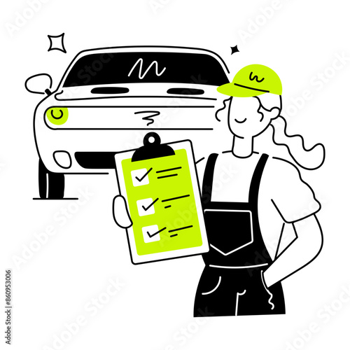 A well-designed doodle mini illustration of auto inspection

