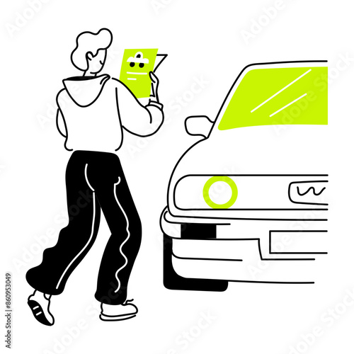 Editable doodle mini illustration of car documents 


