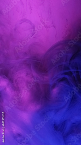 Color smoke texture. Paint water. Defocused neon purple blue gradient mist flow effect abstract art background with copy space.
