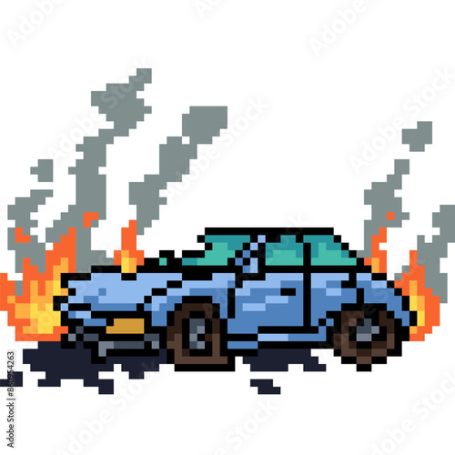 pixel art of car accident fire