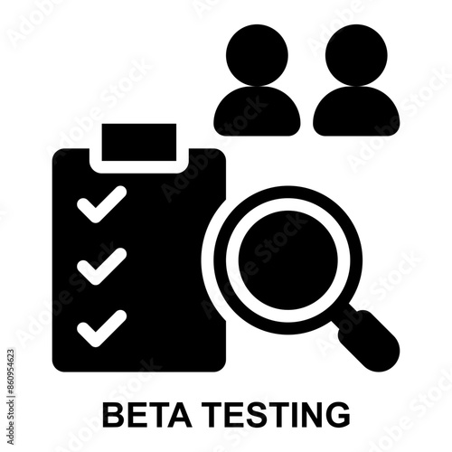 beta testing, user testing, user acceptance, testing, auditor, tester, project management solid glyph icon