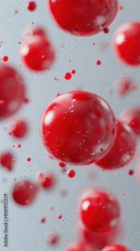 Floating Red Bubbles in a Grey Void, A Surreal and Vivid Visual Enigma