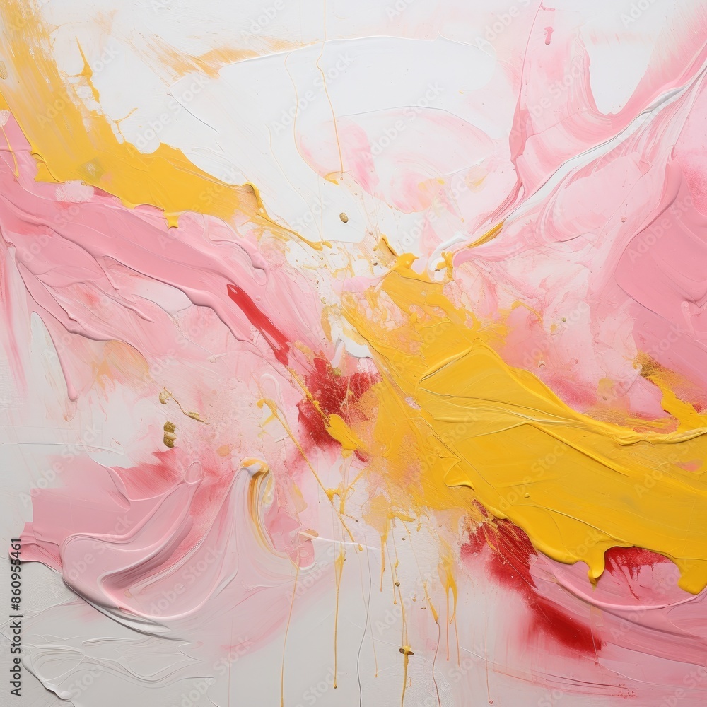 Fototapeta premium Vibrant Abstract Painting with Pink, Yellow, and White Colors