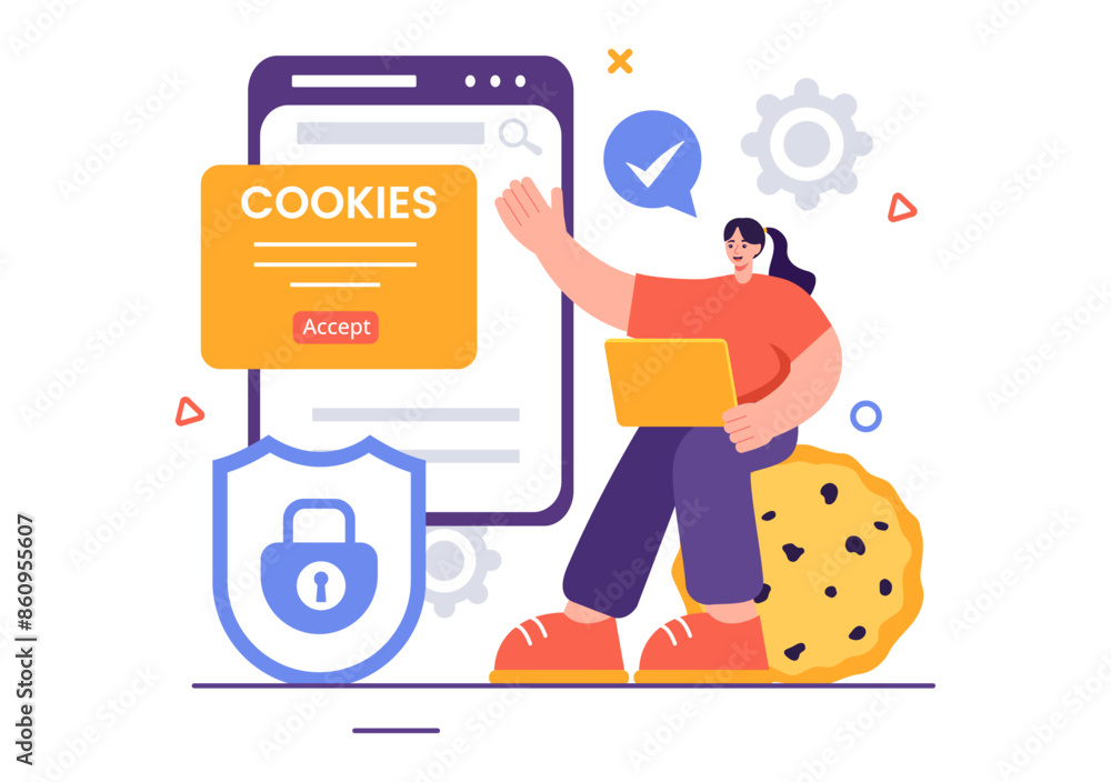 Internet Cookies Technology Vector Illustration with Tracking Cookie Records of Browsing Activity on a Website in a Flat Cartoon Style Background Internet Cookies Technology Vector Illustration with Tracking Cookie Records of Browsing Activity on a Website in a Flat Cartoon Style Background