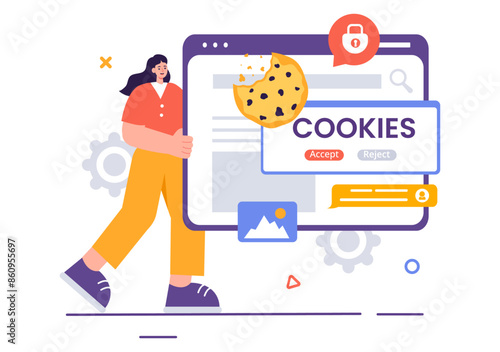 Internet Cookies Technology Vector Illustration with Tracking Cookie Records of Browsing Activity on a Website in a Flat Cartoon Style Background