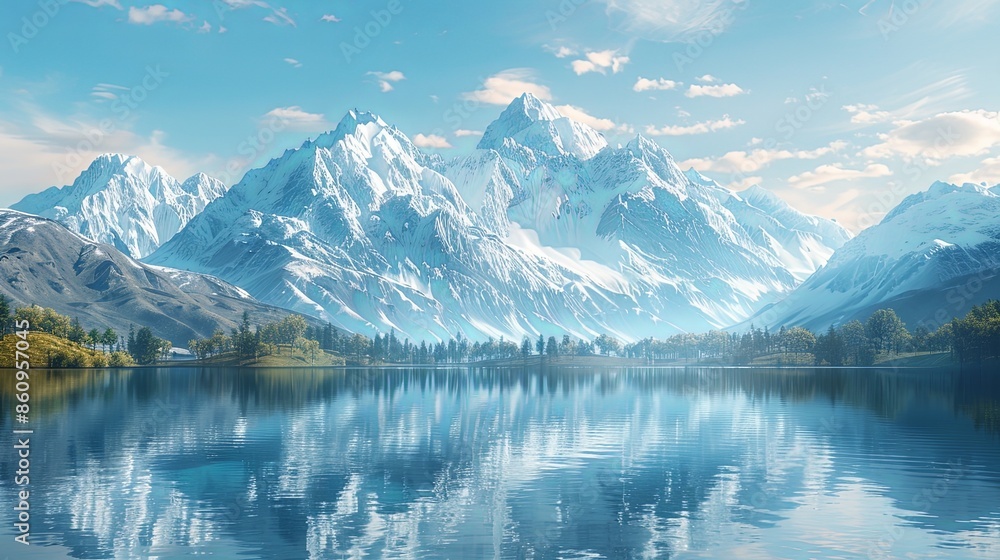 Serene Mountain Landscape with Reflective Lake and Clear Sky Serene Mountain Landscape with Reflective Lake and Clear Sky