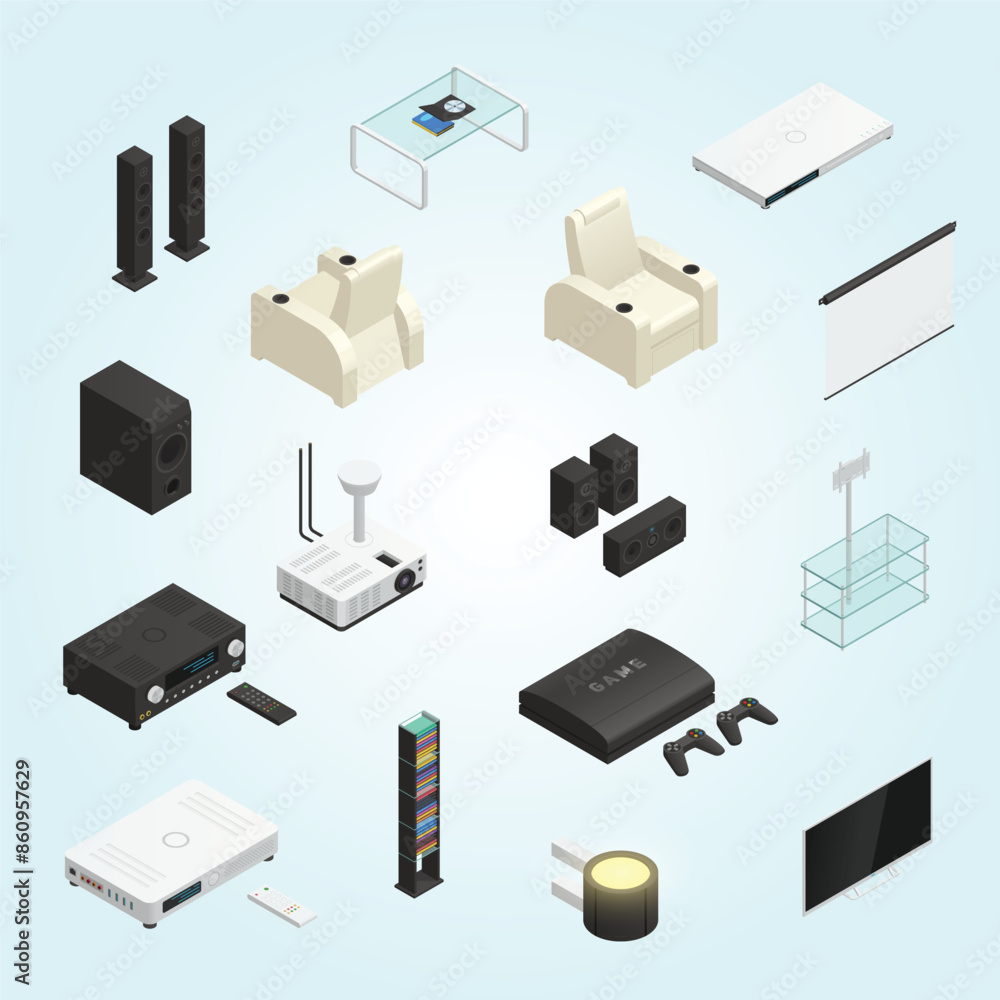 Home Theater Isometric elements Home Theater Isometric elements