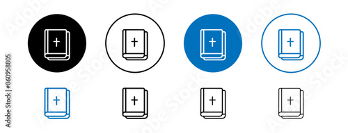 Bible vector icon set in black and blue color.