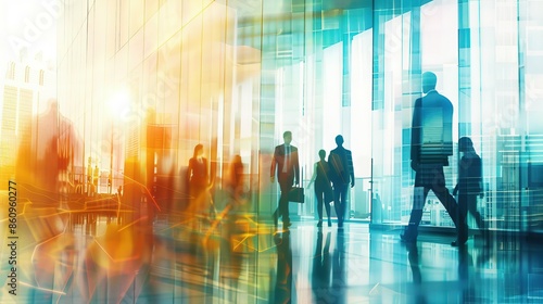 Silhouettes of Business People Walking Through a Modern Office Building