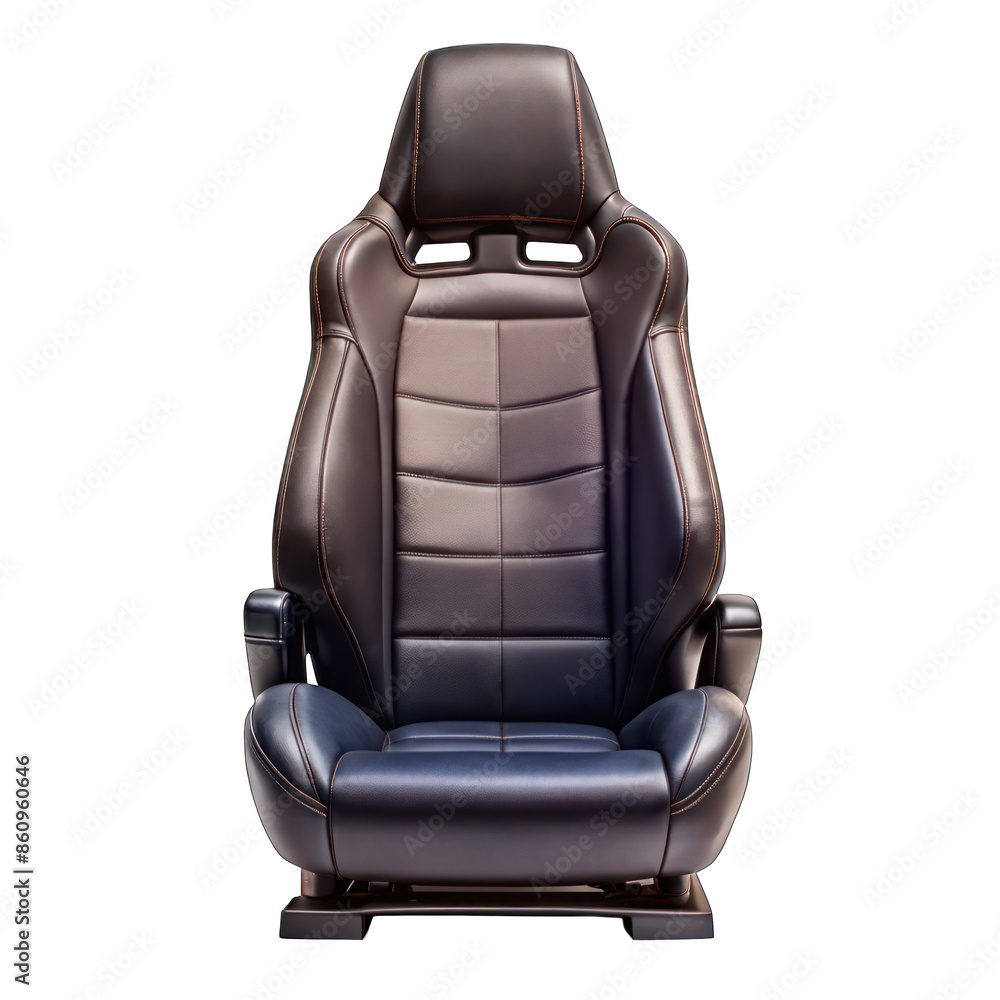 Black leather Seat for car automobile, front view isolated on transparent background Black leather Seat for car automobile, front view isolated on transparent background