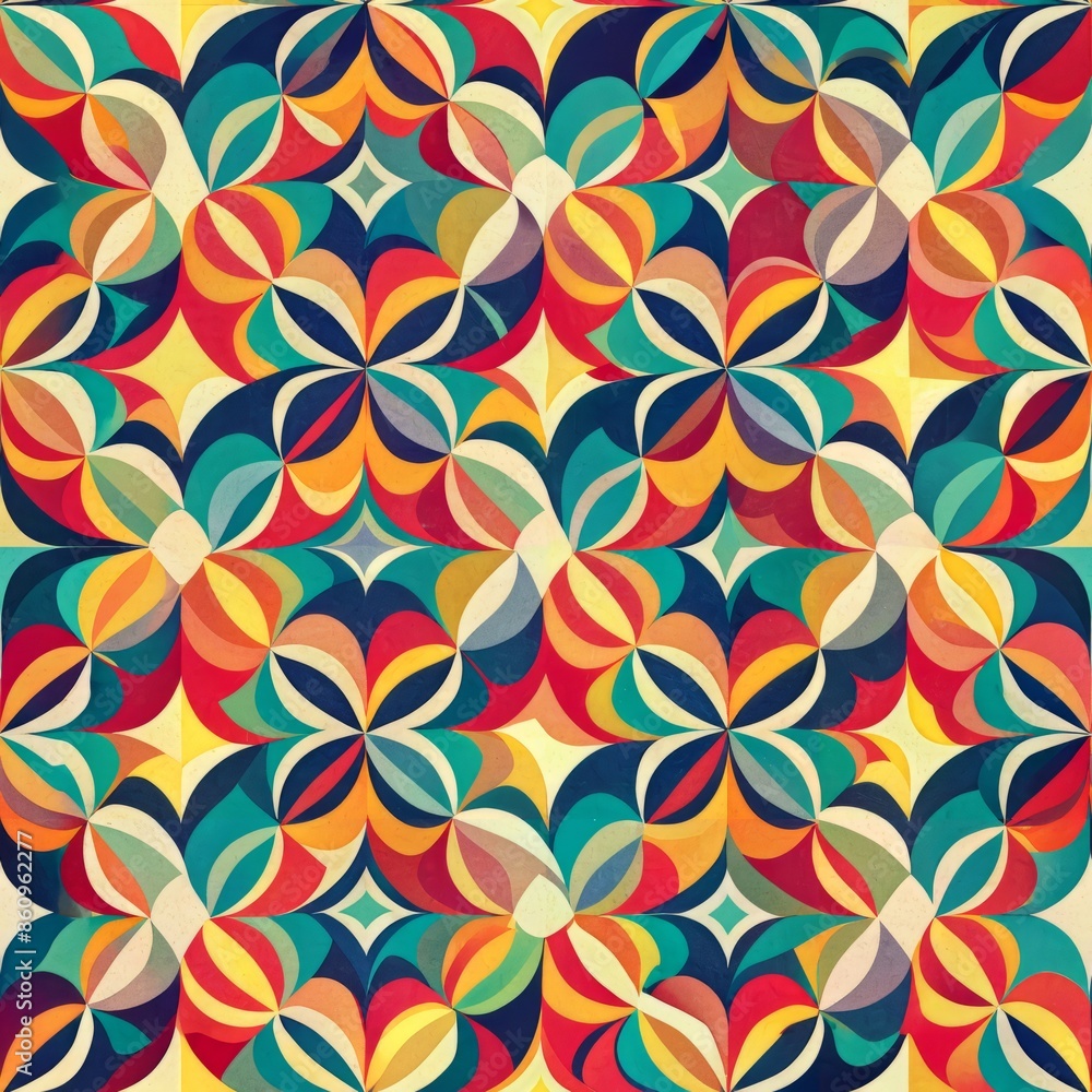 Seamless pattern of abstract shapes in vibrant colors, creating a dynamic and modern look, Generative AI