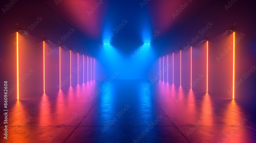 Vibrant Neon Gradient Background with Dramatic Lighting Beams for Product Display Concept Vibrant Neon Gradient Background with Dramatic Lighting Beams for Product Display Concept