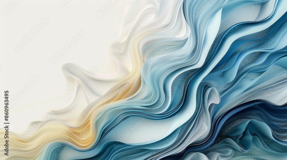 Fototapeta premium Abstract fluid art with flowing blue, white, and yellow tones. Perfect for backgrounds, design concepts, and modern art themes.