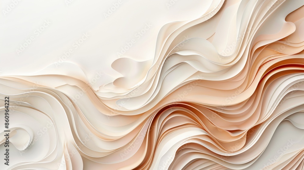 Elegant abstract art with soft beige, cream, and peach waves resembling a flowing paper texture. Ideal for background and creative design projects. Elegant abstract art with soft beige, cream, and peach waves resembling a flowing paper texture. Ideal for background and creative design projects.