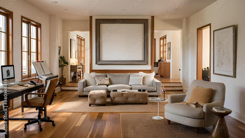 modern living room with an empty frame wall modern living room with an empty frame wall