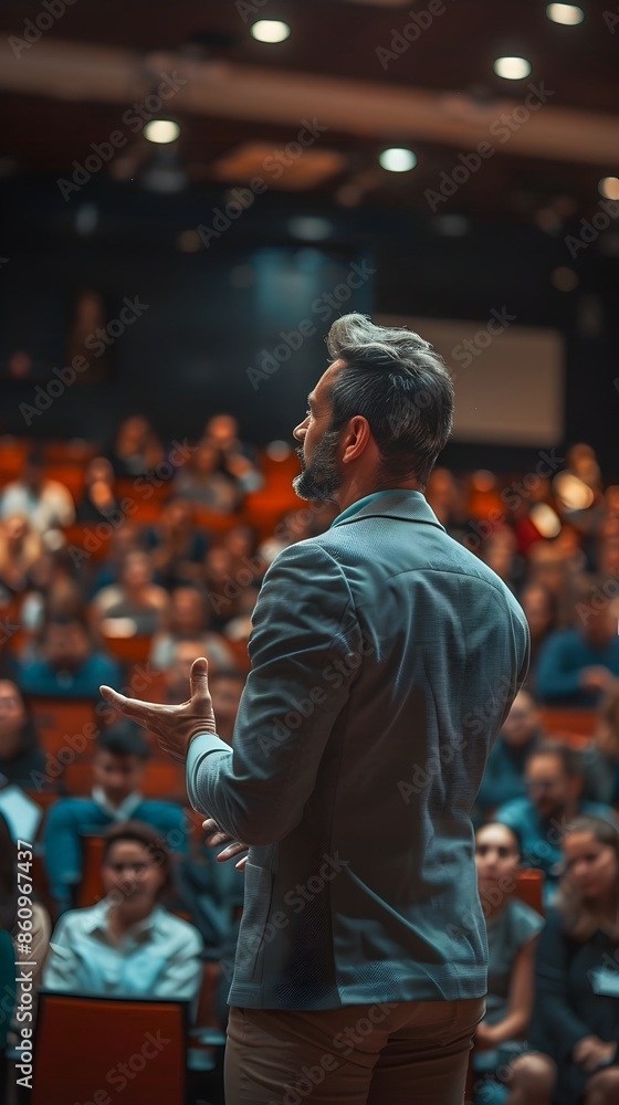 Businessman Giving Engaging Product to Captivated Audience at Corporate Event