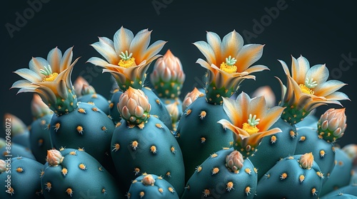 Detailed illustration of an Obregonia cactus, highlighting its geometric, star-shaped structure and small yellow flowers, a rare gem for cactus collectors. Illustration, Minimalism, photo