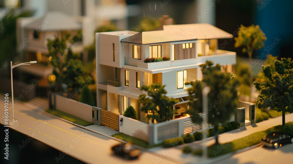 House model with real estate agent and customer discussing for contract to buy house insurance or loan real estate background : Generative AI House model with real estate agent and customer discussing for contract to buy house insurance or loan real estate background : Generative AI