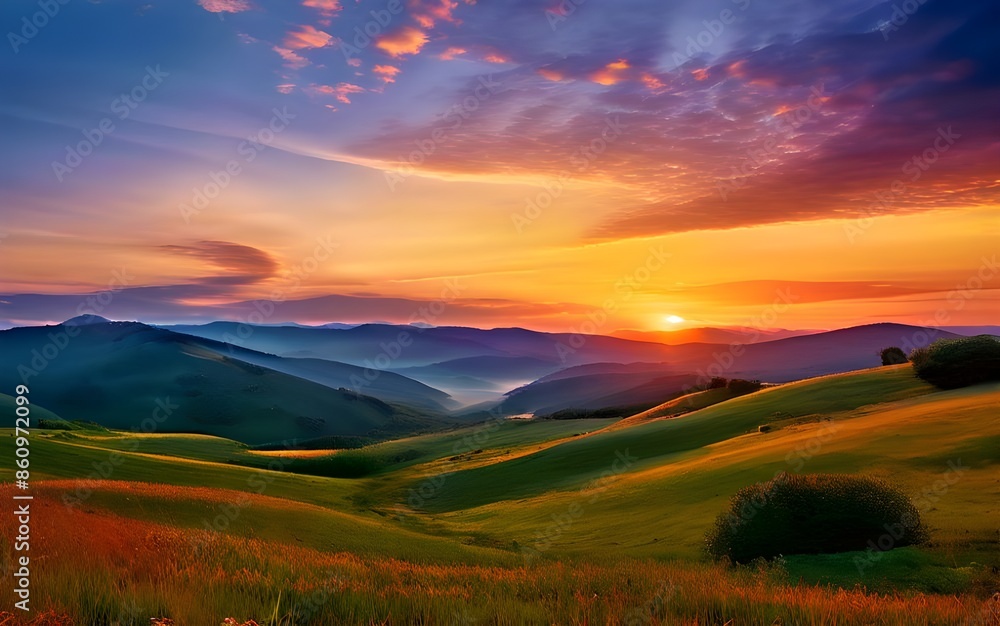 Fototapeta premium Mountains during sunset. Beautiful natural landscape in the summer time.