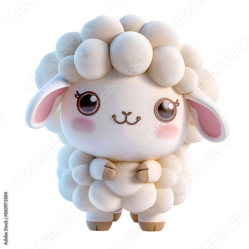 Sheep isolated on white background with toy sheep, cartoon cute sheep, on transparent background.