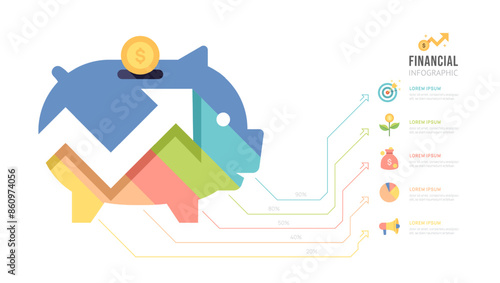 Vector piggy bank chart finance infographic template 5 steps for business.
