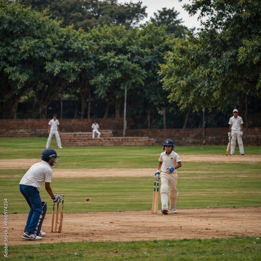Boys are playing cricket on a grassy field. Boys are playing cricket on a grassy field.