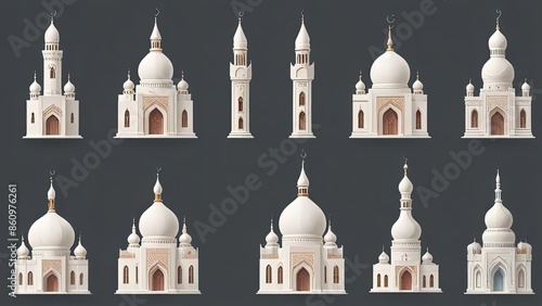 Mosque a illustration, set of icons for design mosque, mosque Islamic Ramadhan, elements mosque muslim, illustration of an mosque. minaret design. church tower vector photo