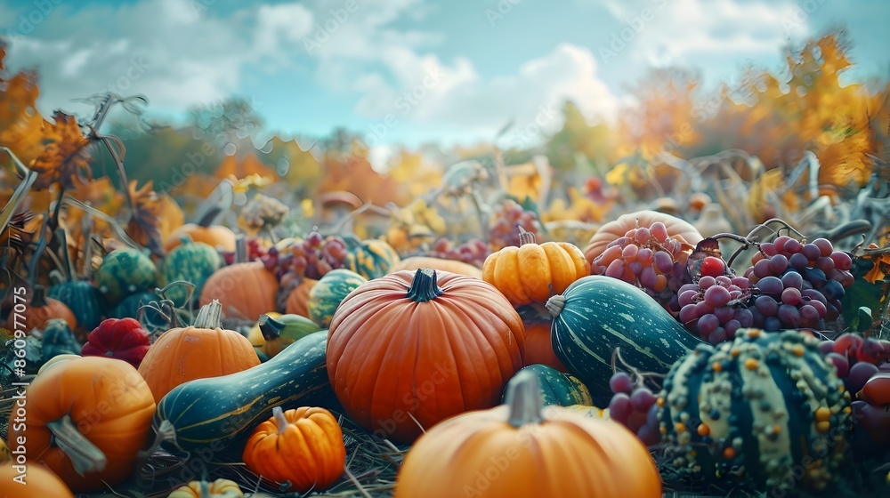 Bountiful Autumn Harvest of Colorful Pumpkins and Gourds in the Countryside Bountiful Autumn Harvest of Colorful Pumpkins and Gourds in the Countryside