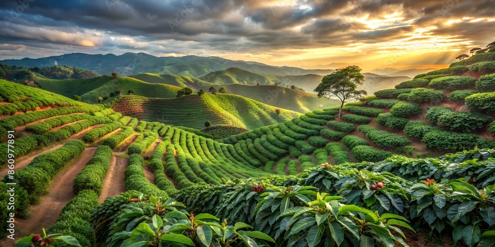 coffee field farm background coffee field farm background