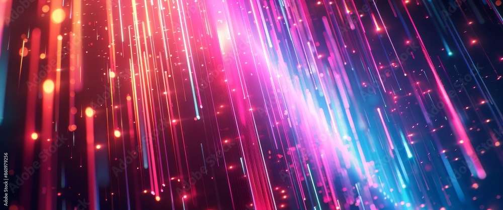 Obraz premium Futuristic Neon: Immersive 3D Render with Luminous Ascending Lines for a Vibrant Wallpaper