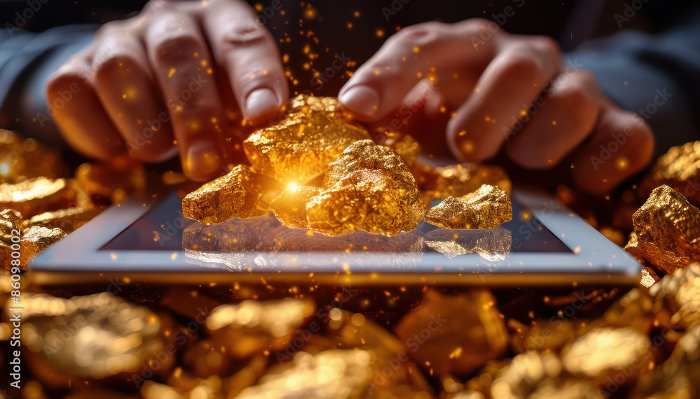 Investor Relaxes Monitoring Gold Price Charts on Tablet, Observing Gold Value Increase, Profits Grow with Rising Gold Rates, Investment in Precious Metals, Secure Wealth with Gold Investor Relaxes Monitoring Gold Price Charts on Tablet, Observing Gold Value Increase, Profits Grow with Rising Gold Rates, Investment in Precious Metals, Secure Wealth with Gold