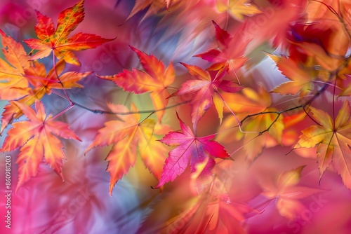 A stunning wallpaper of vivid autumn leaves, capturing the essence of fall as a beautiful background © qorqudlu