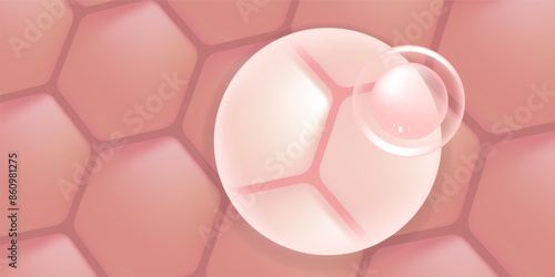 Hyaluronic acid and Niacinamide hair and skin solutions ad, pink collagen serum drops into skin cell with cosmetic advertising background ready to use, illustration vector.