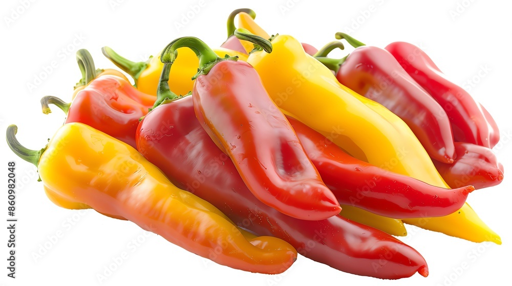 Closeup of sweet peppers in a garden, showcasing intricate details and vibrant colors, ideal for nutrition and gourmet themes, isolated white background Closeup of sweet peppers in a garden, showcasing intricate details and vibrant colors, ideal for nutrition and gourmet themes, isolated white background