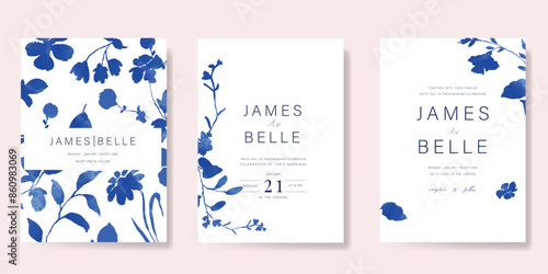 Navy Blue , Indigo Luxury Wedding Invitation, start invite thank you, rsvp modern card Design in Night sky with  little star moon sun and space decorative Vector elegant rustic template