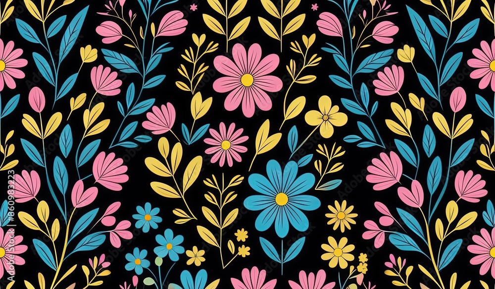 seamless pattern with flowers and leaf. color flowers pink yellow blue baby blue. floral background. wallpaper flower. seamless pattern with flowers and leaf. color flowers pink yellow blue baby blue. floral background. wallpaper flower.