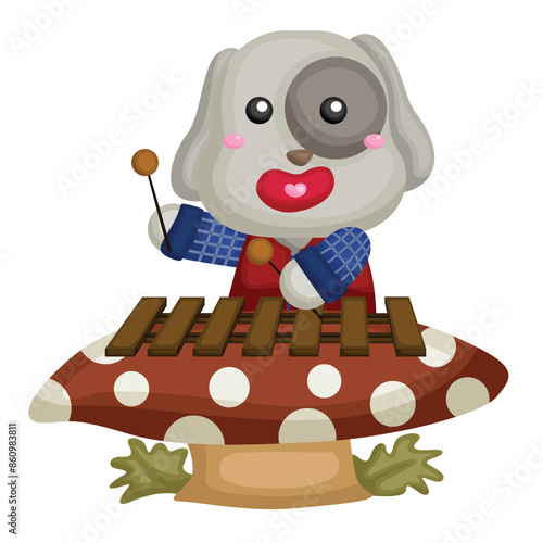 Colorful and Cute Dog Animal Musicians Playing and Learning Music Cartoon Illustration Vector Clipart Sticker Decoration