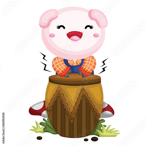 Colorful and Cute Pig Animal Musicians Playing and Learning Music Cartoon Illustration Vector Clipart Sticker Decoration