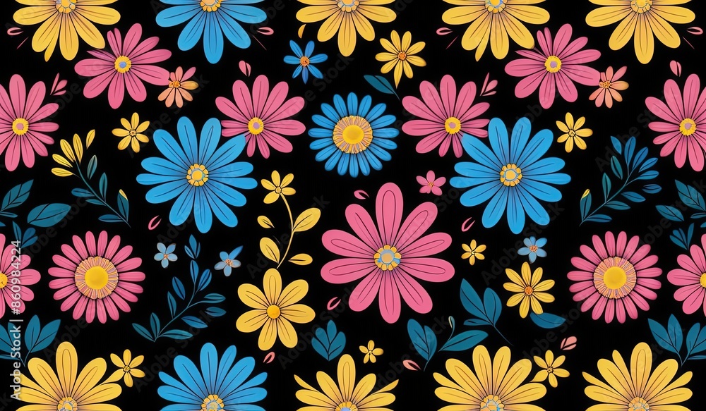 seamless pattern with flowers and leaf. color flowers pink yellow blue baby blue. floral background. wallpaper flower. seamless pattern with flowers and leaf. color flowers pink yellow blue baby blue. floral background. wallpaper flower.