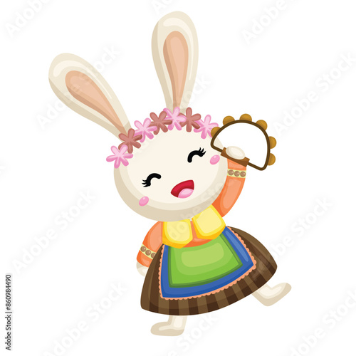 Colorful and Cute Rabbit Animal Musicians Playing and Learning Music Cartoon Illustration Vector Clipart Sticker Decoration