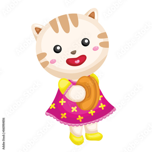 Colorful and Cute Cat Animal Musicians Playing and Learning Music Cartoon Illustration Vector Clipart Sticker Decoration