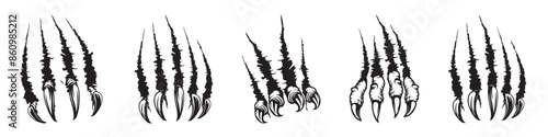 Animal Claw scratches mark set. Cat tiger scratches signs. Grange scratches. Wild animals concept. Set of claws isolated on White background.