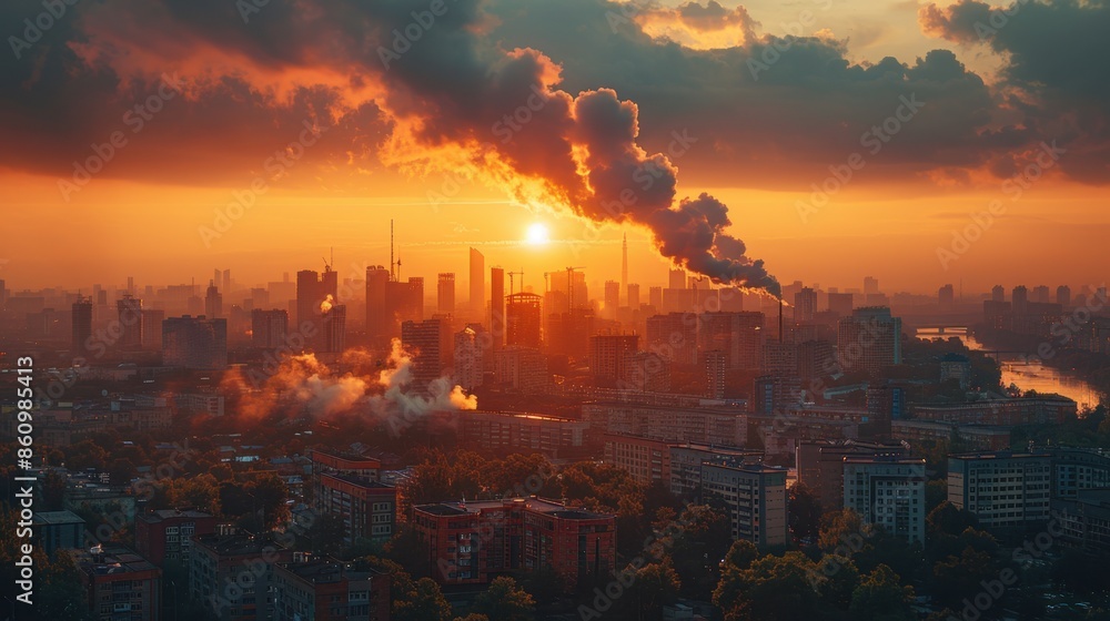 Obraz premium A network of environmental sensors measuring air quality and pollution levels in an urban area.