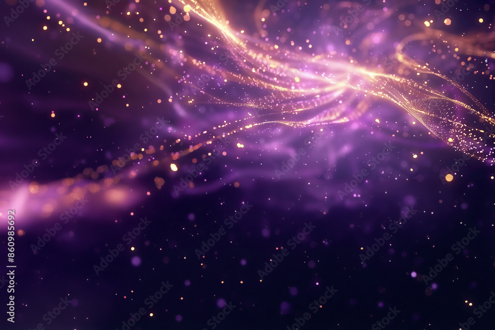 Obraz premium Scintillement violet et doré : fond abstrait lumineux avec des particules étincelantes couleur or espace négatif copyspace, 