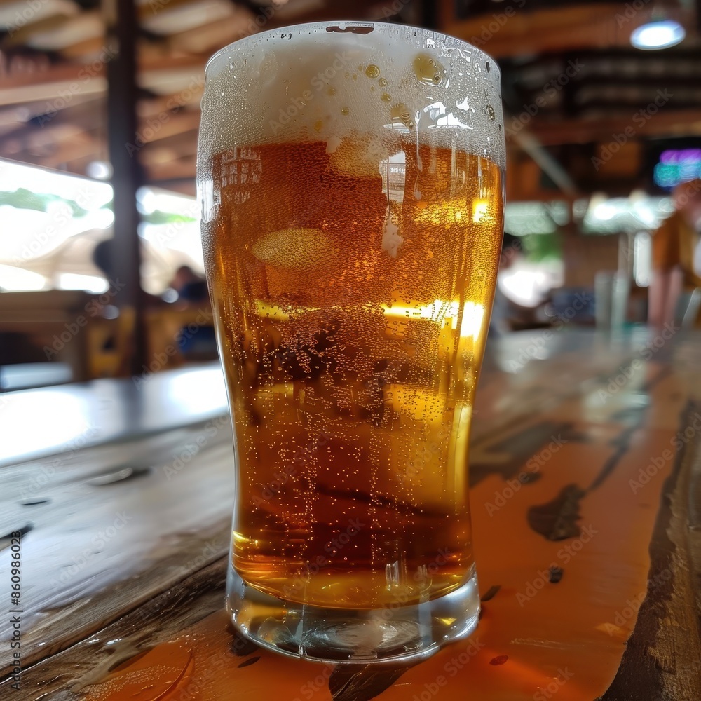 Enjoying a Refreshing Beer on a Summer Day - Close-up of Cold Frothy Brew in a Glass with Condensation, Perfect Relaxation Enjoying a Refreshing Beer on a Summer Day - Close-up of Cold Frothy Brew in a Glass with Condensation, Perfect Relaxation