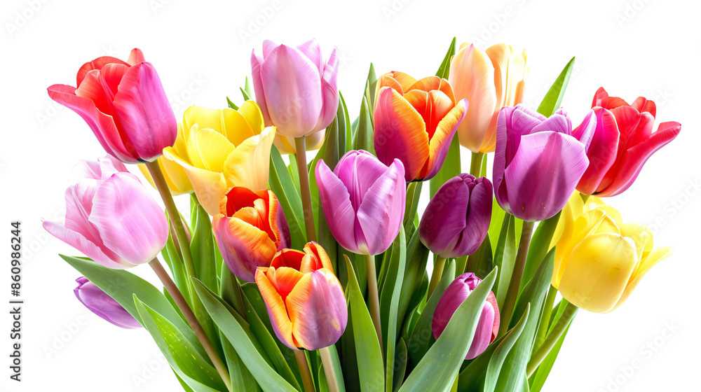 A vibrant bouquet of colorful tulips in full bloom, showcasing the beauty of spring flowers in various shades and hues. A vibrant bouquet of colorful tulips in full bloom, showcasing the beauty of spring flowers in various shades and hues.