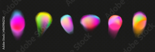 Color gradient circles, abstract neon light shape with color gradation on vector black background. Color blend mesh of chromatic gradient flow.